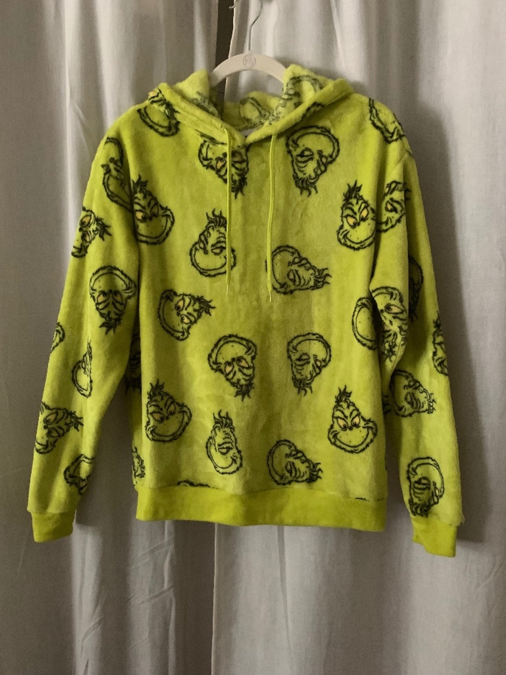 Dr. Seuss The Grinch Plush Fleece Hoodie Adult Medium Neon Green